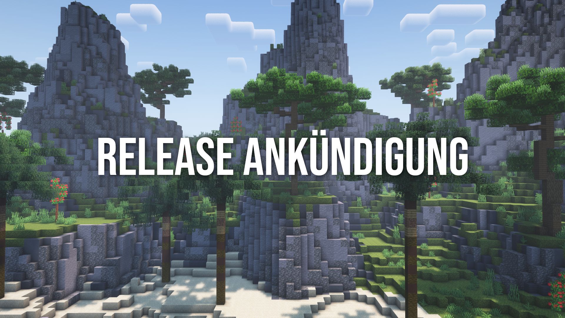 Eine Naturlandschaft in Minecraft mit dem Schriftzug "RELEASE ANKÜNDIGUNG"